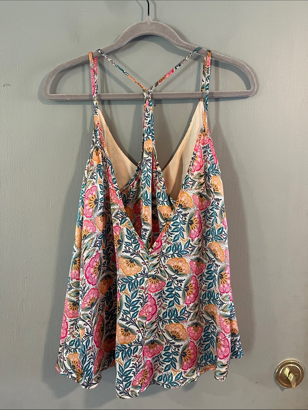 Lavender Brown 100% Silk Floral Strappy Tank Size M - Picture 5 of 5